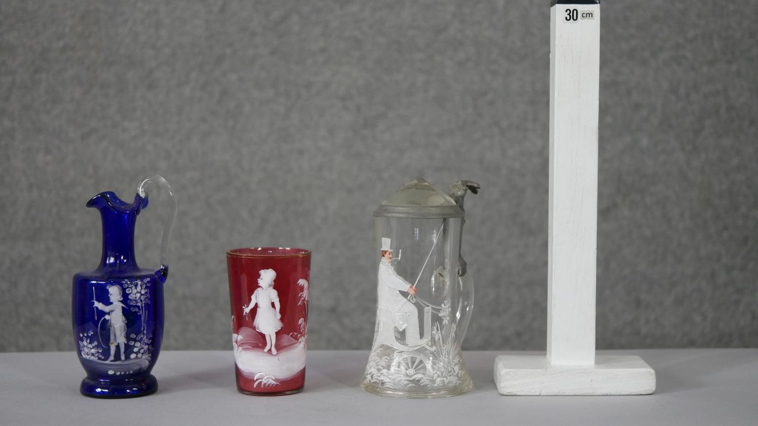 A collection of Victorian Mary Gregory style glassware. Including a cranberry blown glass cup with - Image 2 of 10