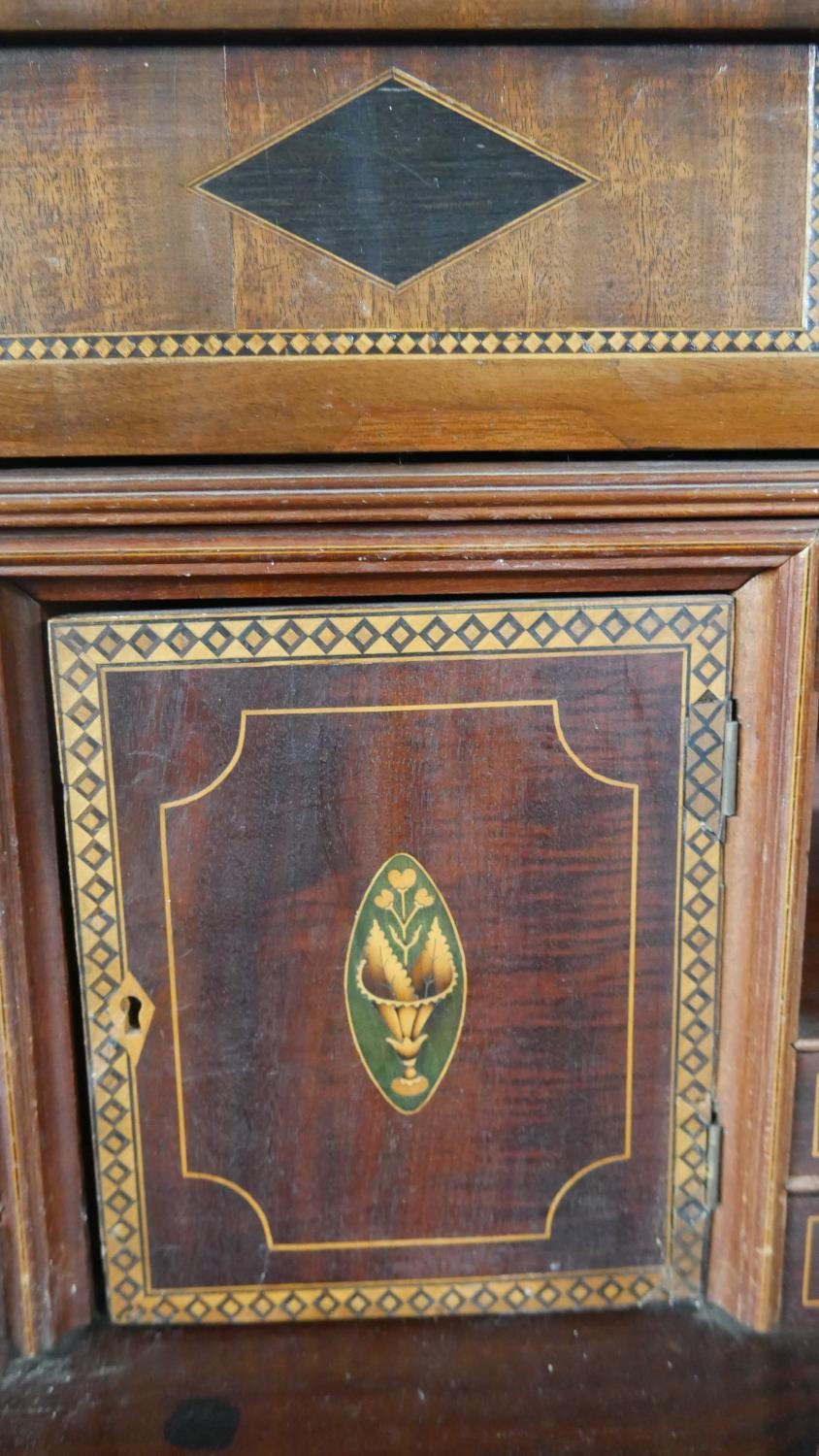 A Georgian mahogany, ebony and satinwood strung secretaire chest with fall front revealing fitted - Image 8 of 13