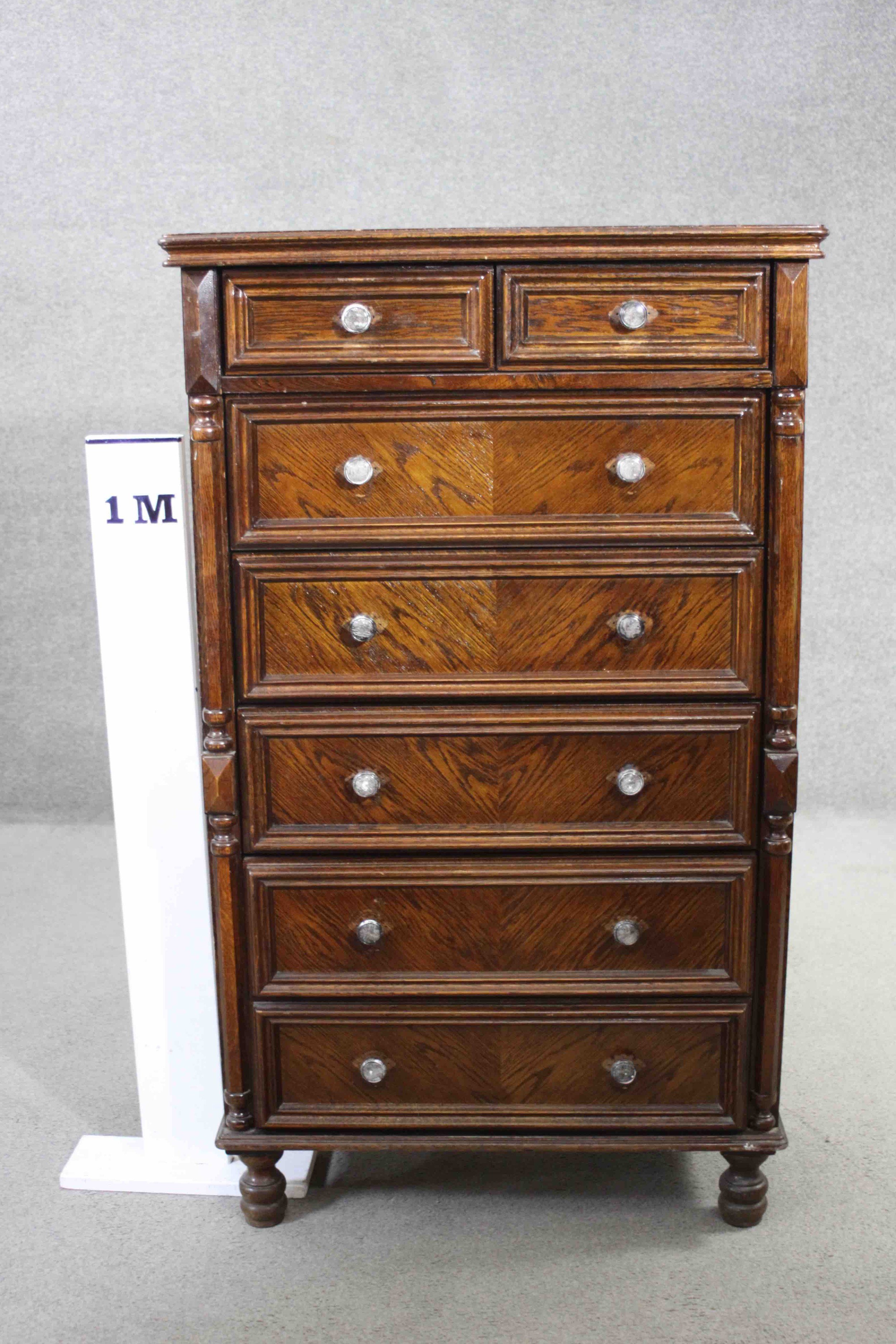 A Continental tall chest of two short above five long drawers flanked by pilasters raised on - Image 2 of 6