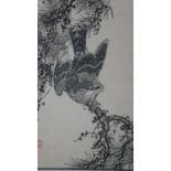 Kono Bairei (1844 - 1895) A maple framed 19th century Japanese woodblock print of a sparrow hawk