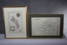 Two framed and glazed 20th century hand coloured maps. One of the New Railway Map, London and