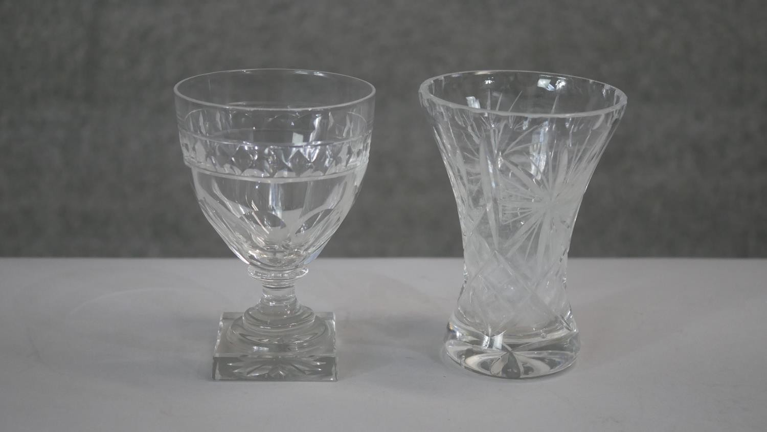 A collection of cut glass and crystal. Including a 19th century lemon squeezer base cut glass rummer - Image 6 of 7