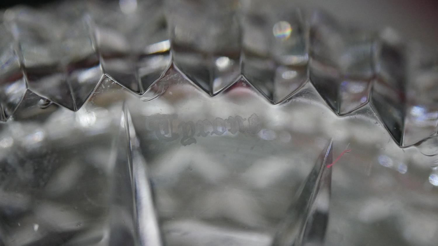A pair of Tyrone cut crystal conical design decanters with ball stoppers. Stamped to the base. H. - Image 5 of 6