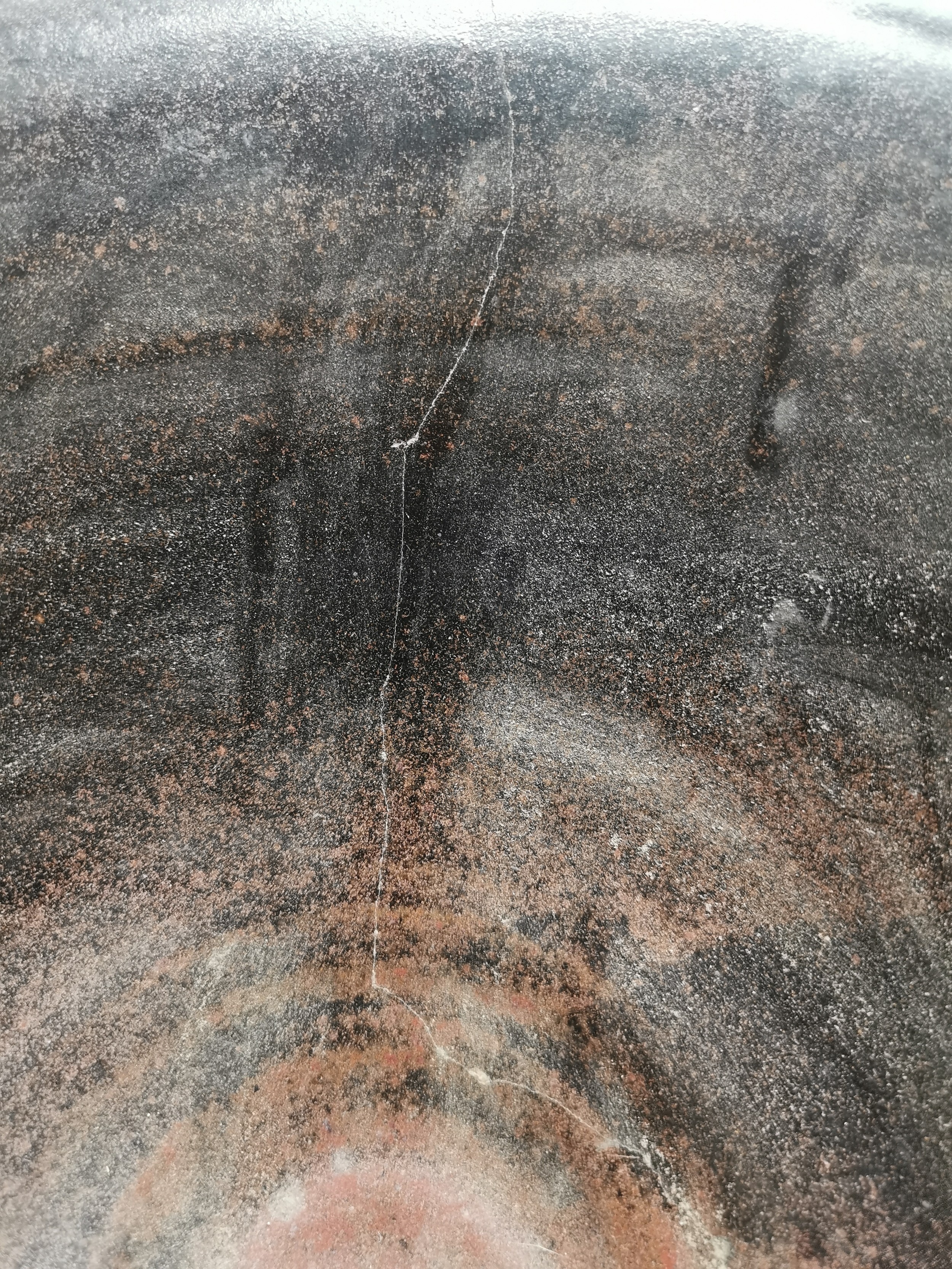 A large footed art pottery bowl with brown and black glaze with flared rim. (Damaged as seen in - Image 5 of 6