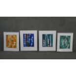 Jane Tuely - Four unframed signed coloured lithographs with colourful abstract design. Signed. H.