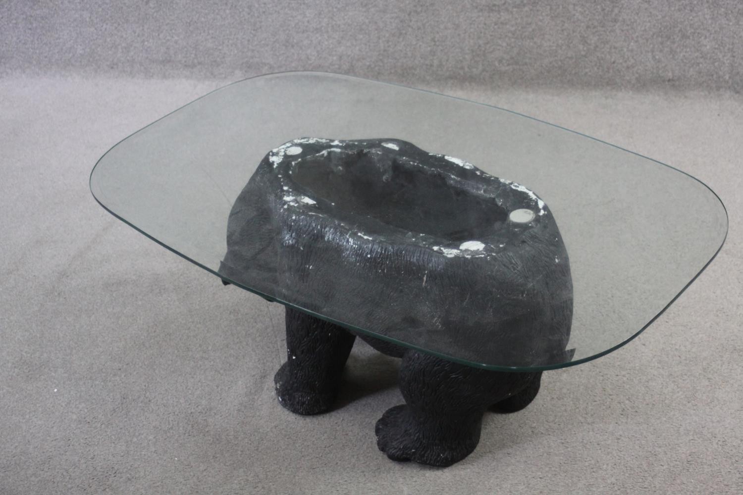 A plate glass topped coffee table with pedestal modelled as a plaster standing bear. H.40 W.70 D. - Image 3 of 5