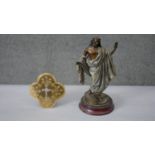 A painted hot cast bronze sculpture 'Jesus now and forever', label to base along with a gilt metal