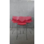 A set of six contemporary high stools on metal frames. H.110 W.44 D.44 cm