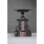 A 19th century French black and red veined marble clock garniture piece of architectural design. H.