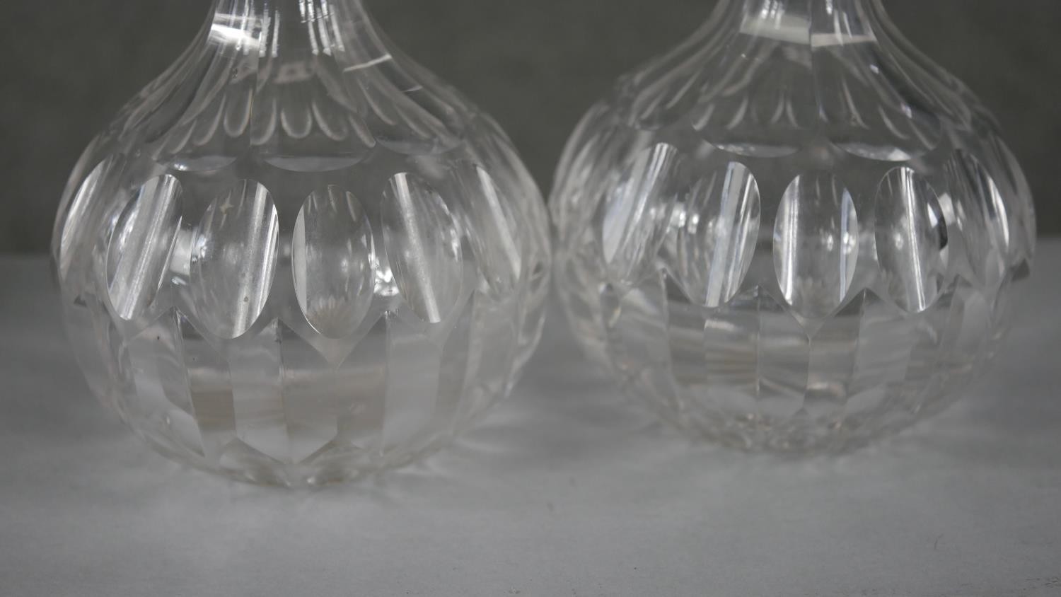 Four 19th century petal cut crystal decanters with stoppers. (two original) H.22 W.12cm (largest) - Image 5 of 6