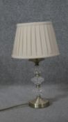 A vintage glass and brass table lamp with cream pleated shade. H.45 Diam.25 cm