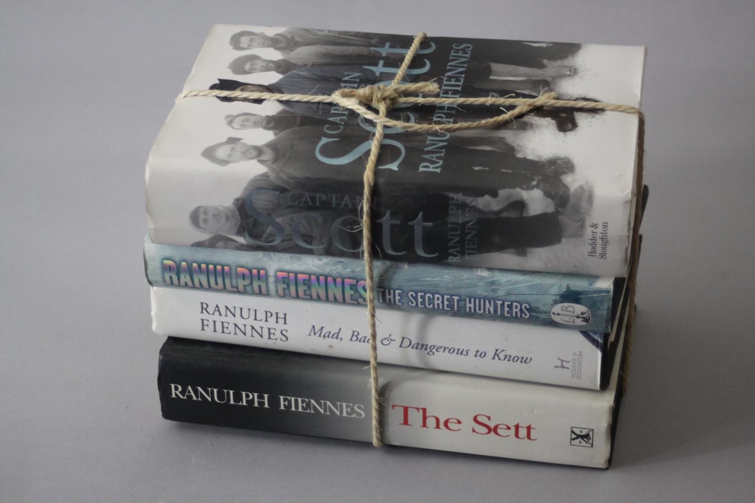 Four hardback Ranulph Fiennes books. Including Captain Scott (1st edition), The Sett (signed),