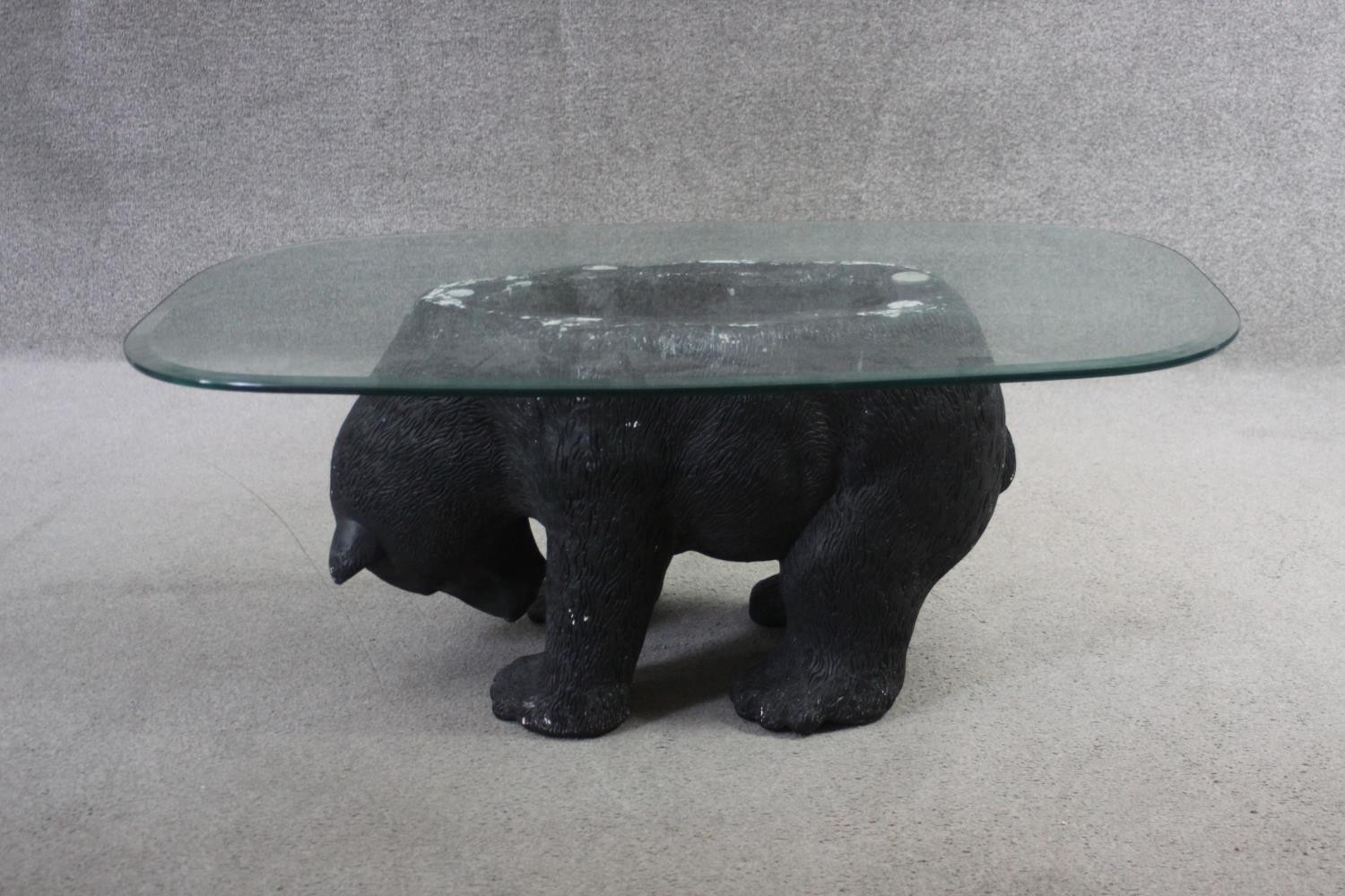 A plate glass topped coffee table with pedestal modelled as a plaster standing bear. H.40 W.70 D. - Image 2 of 5