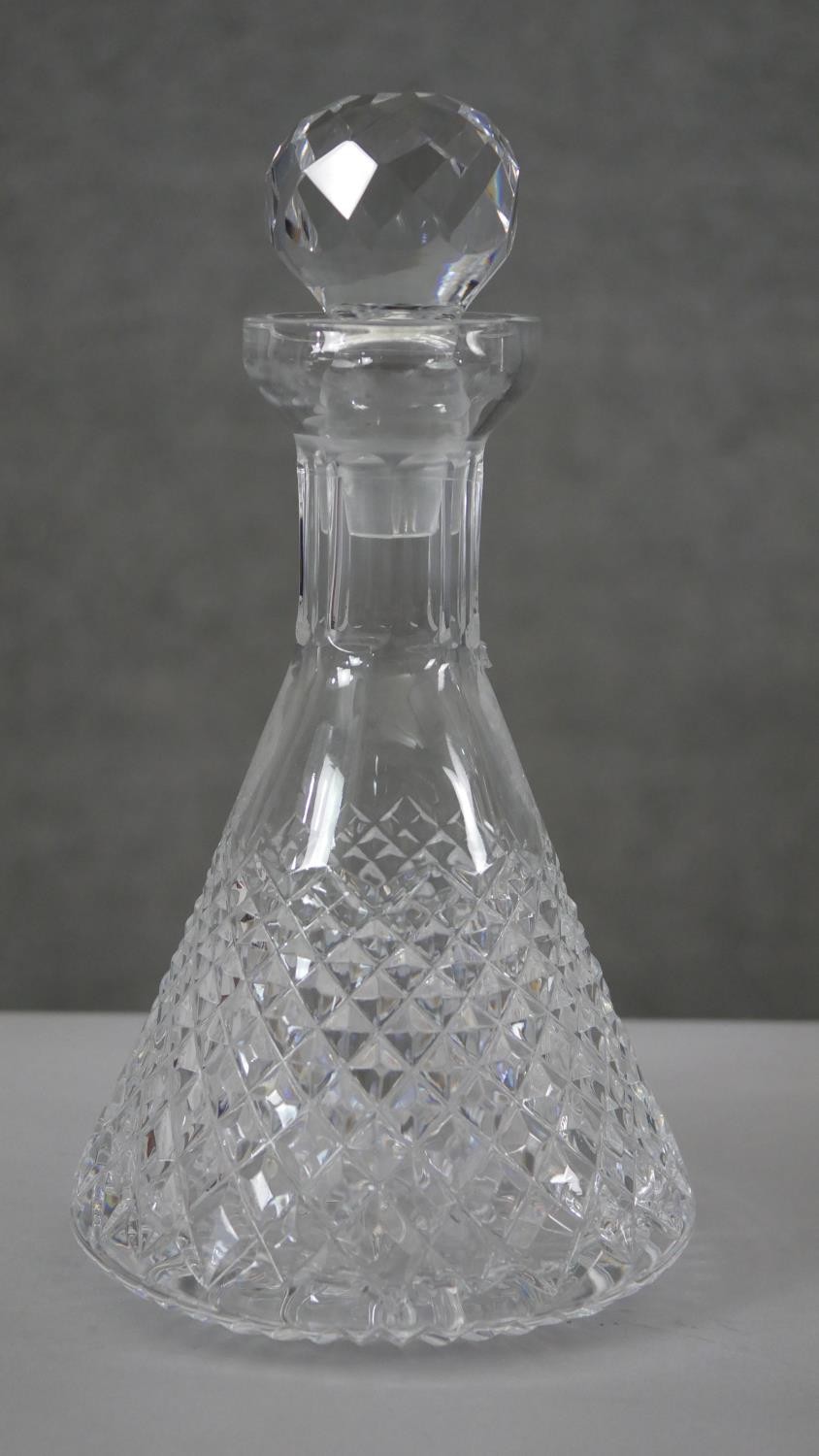 A pair of Tyrone cut crystal conical design decanters with ball stoppers. Stamped to the base. H. - Image 2 of 6