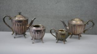 A four piece silver plated gadrooned design tea set. Makers stamp to the base. H.20 W.25 cm (