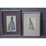 Gertrude Halsband (1917?1981) Two framed and glazed watercolour silhouette paintings of ladies in