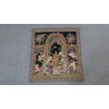 A very fine Aubusson woven tapestry of Classical design with cherubs and a floral arch with brass