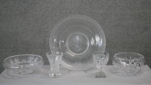 A collection of cut glass and crystal. Including a 19th century lemon squeezer base cut glass rummer