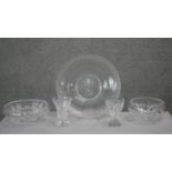 A collection of cut glass and crystal. Including a 19th century lemon squeezer base cut glass rummer