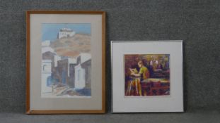 Two framed and glazed lithographs. One titled 'People in a Cafe, artists proof, signed Jane Tuely.