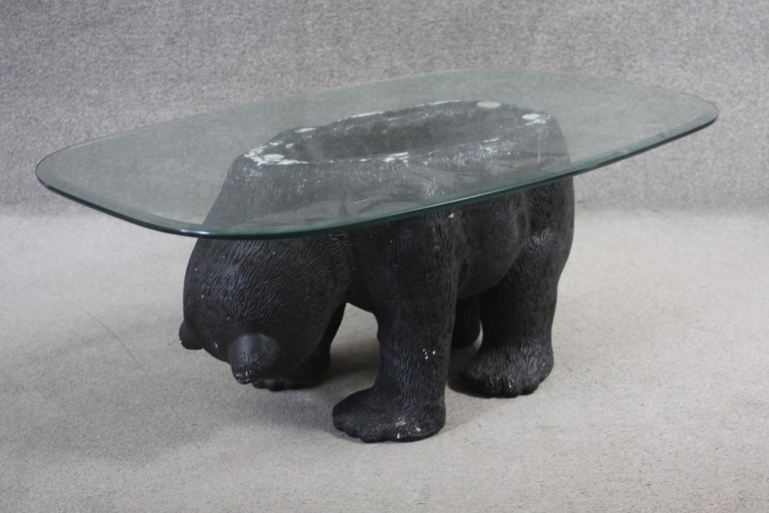 A plate glass topped coffee table with pedestal modelled as a plaster standing bear. H.40 W.70 D. - Image 4 of 5