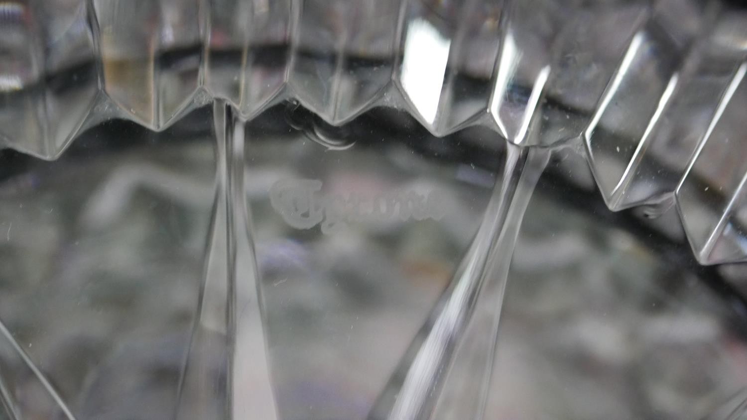 A pair of Tyrone cut crystal conical design decanters with ball stoppers. Stamped to the base. H. - Image 3 of 6