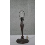 A vintage bronze effect Art Nouveau style waterlily design table lamp. H.46 W.18 D.18 cm