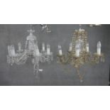 Two vintage cut crystal chandeliers, one eight (branch broken) branch and one five branch with