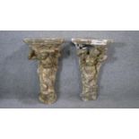 A pair of Classical style figural gilt plaster wall brackets with mermaid mythical aquatic figure
