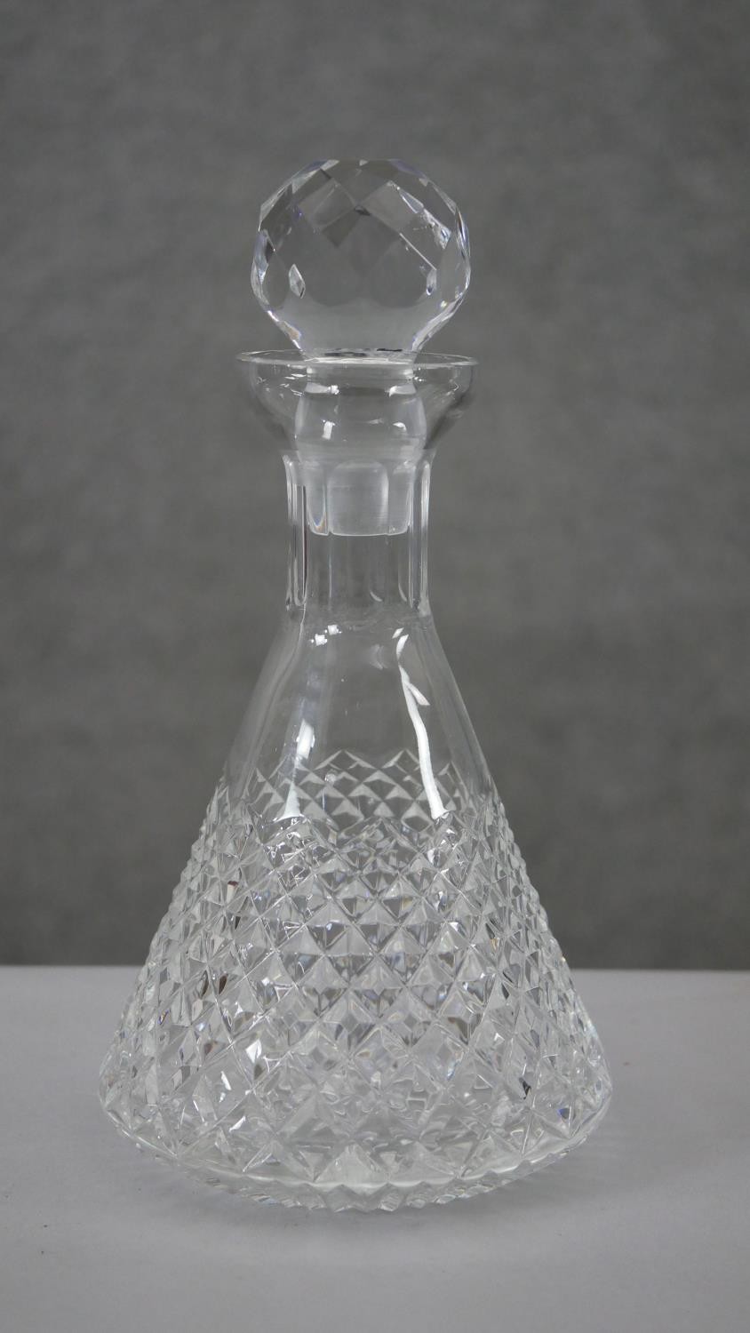 A pair of Tyrone cut crystal conical design decanters with ball stoppers. Stamped to the base. H. - Image 4 of 6