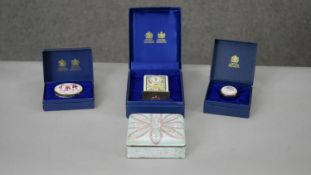 A collection of Halcyon Days enamels and an enamel trinket box. Including a Halcyon Days Verdi