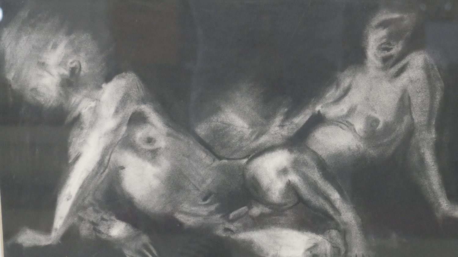 Ian Rank-Broadley (1952- ) A framed and glazed chalk on paper of two figures. Label verso. H.50 W.