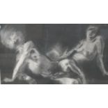 Ian Rank-Broadley (1952- ) A framed and glazed chalk on paper of two figures. Label verso. H.50 W.
