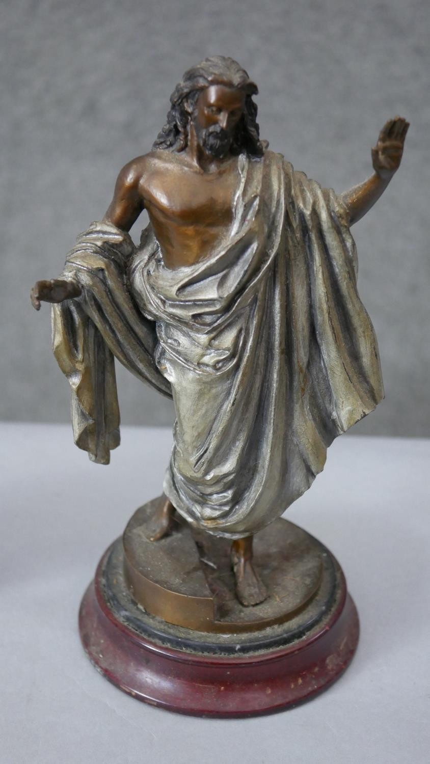 A painted hot cast bronze sculpture 'Jesus now and forever', label to base along with a gilt metal - Image 4 of 7