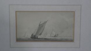 A framed and glazed 19th century maritime watercolour of sailing boats, unsigned. H.34 W.42 cm