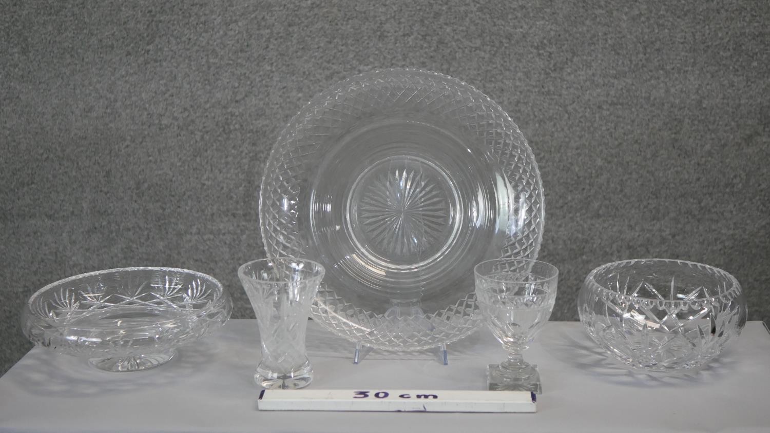 A collection of cut glass and crystal. Including a 19th century lemon squeezer base cut glass rummer - Image 2 of 7
