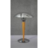 A mid century chrome and lacquered beech UFO design table lamp with chrome domed shade. H.40 Diam.32