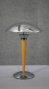 A mid century chrome and lacquered beech UFO design table lamp with chrome domed shade. H.40 Diam.32