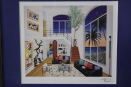 Fanch Ledan (1949-) A framed and glazed coloured serigraph, titled 'Interior with Three Matisse',