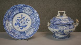 A mid nineteenth century blue and white transfer printed Copeland & Garrett floral sauce tureen,