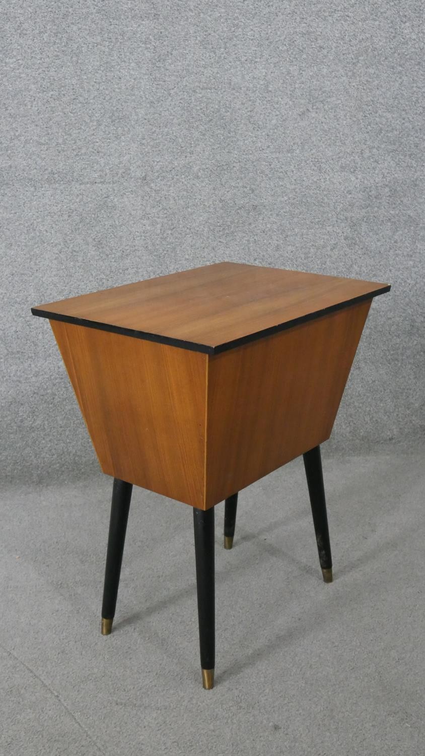 A 1960's vintage teak sewing table with lift out fitted interior and contents, with makers label, - Image 7 of 7