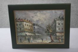 Caroline Burnett (1877-1950) A framed oil on board, Parisian street scene with figures, signed by