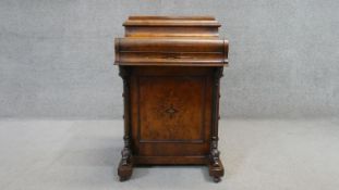 A Victorian burr walnut piano top Davenport with fitted stationery section above sliding writing