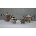 A four piece silver plated gadrooned design tea set. Makers stamp to the base. H.20 W.25 cm (