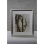 A framed and glazed watercolour on paper of a male and female figure, signed Campbell. H.58 W.47cm.