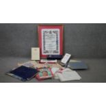 A large collection of royal memorabilia. Including a framed ceremonial menu from the Guildhall