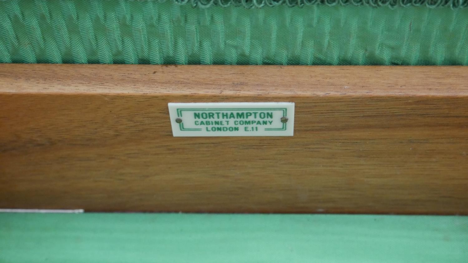 A 1960's vintage teak sewing table with lift out fitted interior and contents, with makers label, - Image 6 of 7