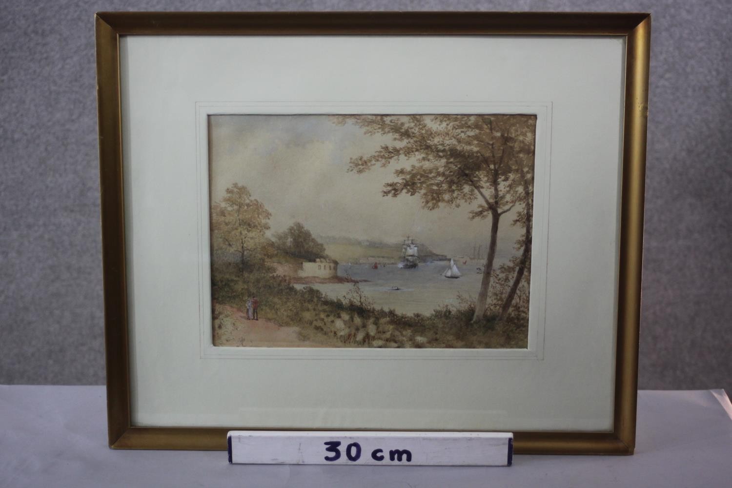 After Francis Nicholson (1753 - 1844) A framed and glazed watercolour of a seascape with four mast - Image 2 of 7