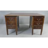 A vintage mahogany three section pedestal desk. H.75 W.136 D.82cm (With faults, as photographed).