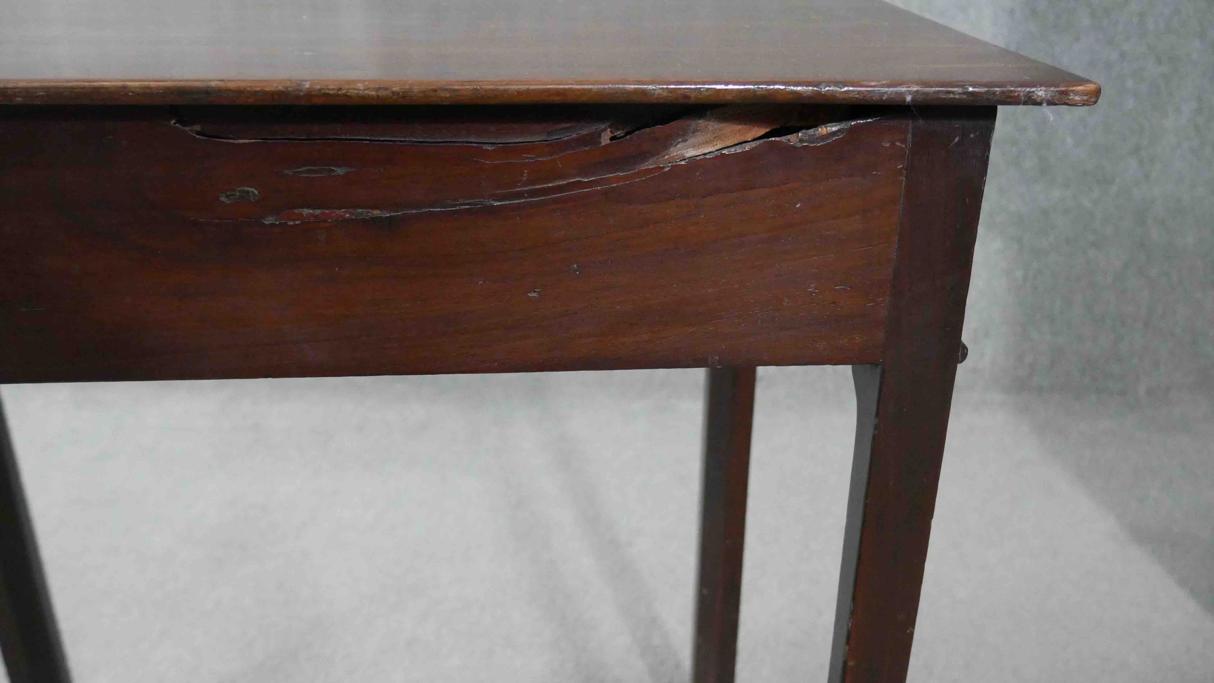 A Georgian mahogany side table fitted with frieze drawer on square tapering supports. H.72 W.50 D. - Image 6 of 6